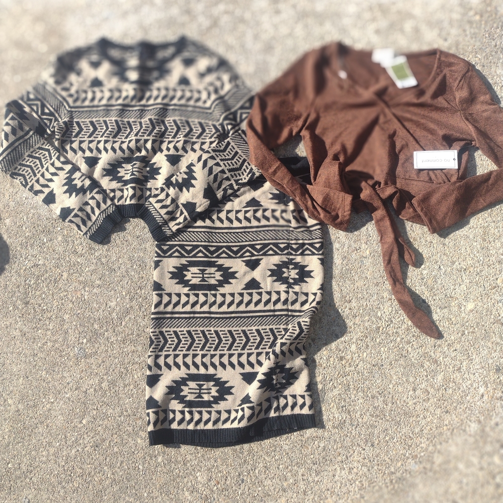 Rainbow Brown and Black Patterned Skirt Set